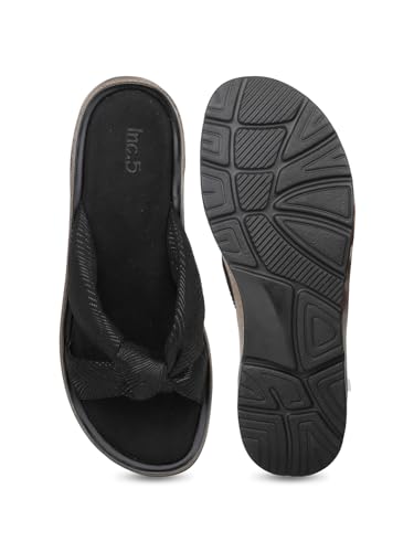 Image of Inc.5 womens Women Black Printed Open Toe Flats With Knot Detail Sandal
