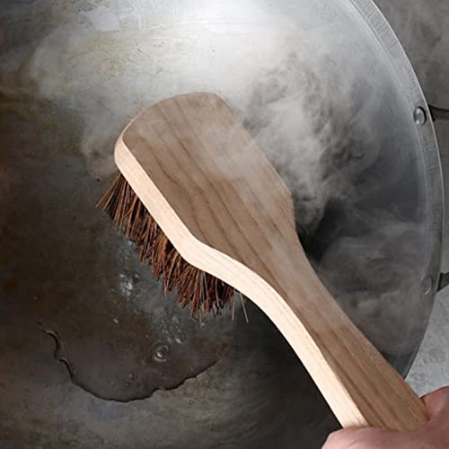 TrueCraftware 12-inch Wok Brush Palmyra Bristles with Wooden Handle - Wok Brush Cleaning Brush Kitchen pan Brush Scrub Brush Kitchen Cleaning Brush Pot Scraper Scrubber Dish Pan Brush for Cooking