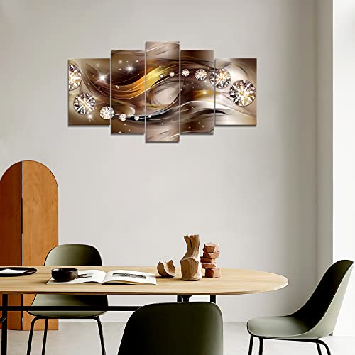 Yaynice Modern Abstract Wall Art 5 Piece Large Yellow And Brown Picture Canvas Print Wall Painting Artwork Wall Décor For Bedroom Living Room Bathroom Office #TOP4