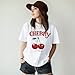 Bobeutou Cherry Shirt Women Fruit Graphic Printed Tshirt Vintage Tees Aesthetic Cute Preppy Cherries Shirts Casual Tops(White,S)