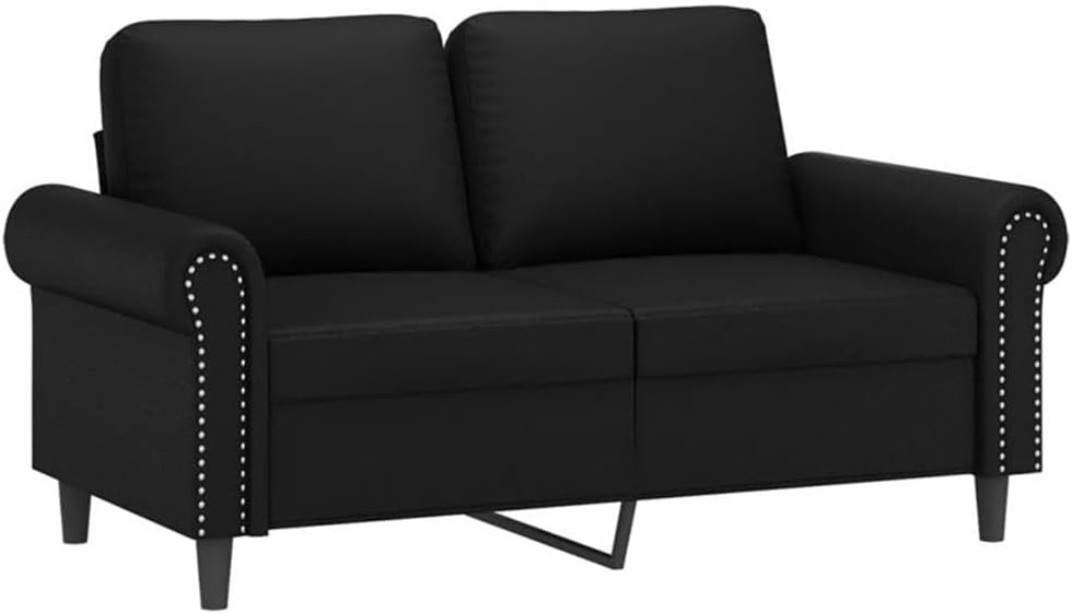 BOWERY HILL Contemporary 2-Seater Sofa, Black Faux Leather, Metal Frame, 59.8 in Wide, Comfortable Bench Cushion, Modern Living Room Seating, Compact Size