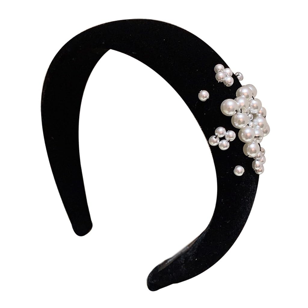 Diadema, BKSYOFU Accesorios for el cabello Retro Tamaño irregular Perla Adorno Terciopelo Borde ancho Esponja Diadema