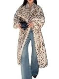 AIWUFLY Womens Faux fur Leopard Long Coat Lapel Cardigan Fur Jacket Winter Thermal Outerwear Leopard Medium