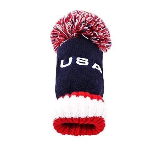 BIG TEETH Knitted Golf Club Head Covers Set of 3 Driver 460cc Fairway Hybrid UT Covers Pom Pom with Number Tag (A Set of 3)