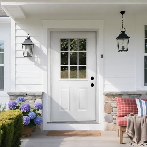 Fiberglass Entry Door with Brickmould Left Hand Inswing, 36 x 80, 9 Lite Low-E Glass 4-9/16 in. Vinyl Frame, Contemporary Style for Home's Front Entrance, White Oak Wooden Grain Knock-Down Door