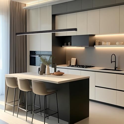 Image of 39 Inch LED Linear Pendant Light Black Wood LED Kitchen Island Lighting Dimmable Ceiling Hanging Chandeliers for Dining Room Living Room Bar Pool Table 24W Modern Farmhouse Fixture Black