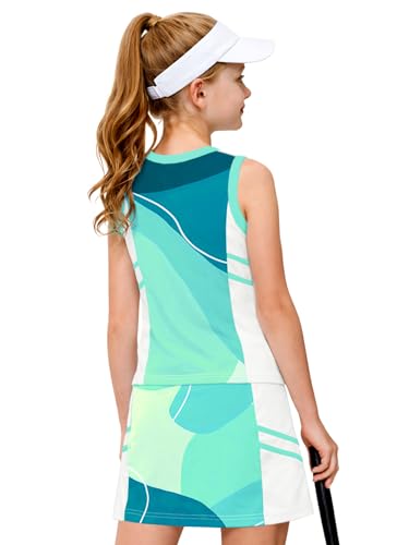 Image of AOBUTE Girls Tennis Golf Outfit Tank Top and Skirt with Shorts Set 4-12 Years