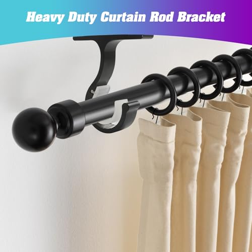 Anndason Curtain Rod Brackets - Ceiling & Wall Mount Installation, Black (Set of 4, Black)