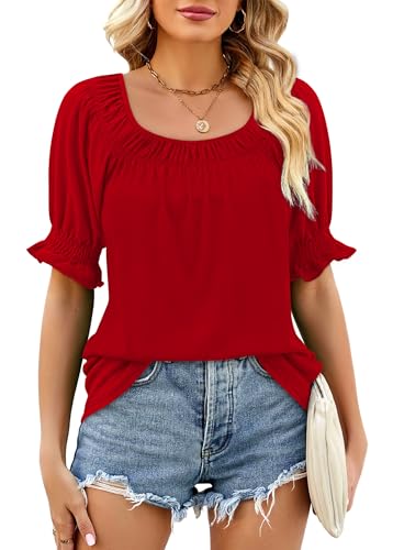 Image of WIHOLL Womens Short Sleeve Square Neck Summer Tops Dressy Casual Blouses Trendy Clothes 2026