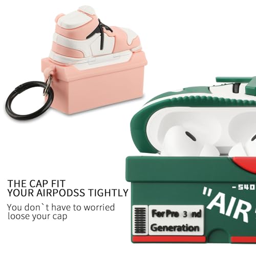 Image of [2Pac] Compatible Airpods Pro 3 Case Cover,Cute Cartoon Shoe Box Soft Silicone Protective Cases with Keychain (F-Pink+Green, Airpods pro 3 case)