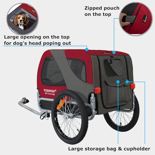 DOGGYHUT® MEDIUM Fahrrad Hundeanhänger für Hunde bis 23 kg Fahrradanhänger Klappbar (ROT)