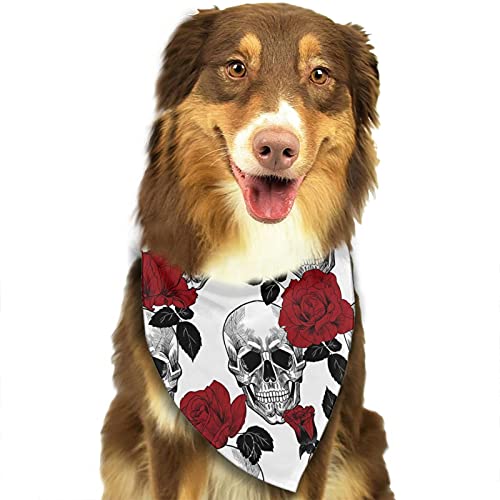 Sugar Skull And Red Rose Design Dog Bandana,Dog Bandanas Triangle Bibs Scarf Accessories For Small Medium Large Dogs Cats Pets Animals #TOP15