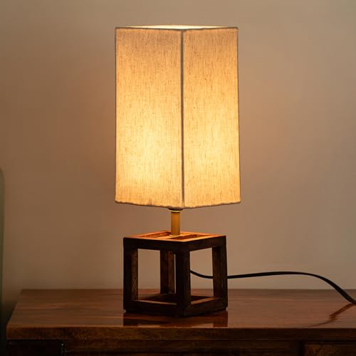 Image of ExclusiveLane 'Aura Light' Mango Wooden Table Lamp for Bedroom Living Room Home Decoration & Bedside Lamp Bed Lamps for Side Table Side Lamp for Bed Room (39.5 Cm, Without Bulb, Handcrafted)