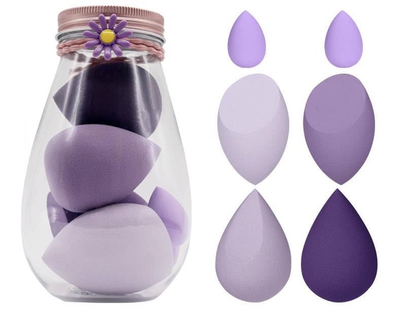 RubyTinyStep Beauty Blender, Makeup Sponge Multi-color Foundation Blending Flawless for Liquid Creams and Powders Pack of 6 (Purple)