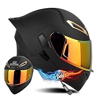 Bluetooth Motorhelm Modulaire Opklapbare Motorhelm Met Dubbele Zonneklep DOT /ECE Goedgekeurde Grote Helmen Voor Volwassenen Heren Dames Lichtgewicht Integraal Motorhelm F,L(57-58cm