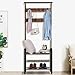 KINGSO Coat Rack Shoe Bench , Hall Tree with Shoe Storage for Entryway , Industrial Accent Furniture with Metal Frame, 3 in 1 Design, Rustic Brown