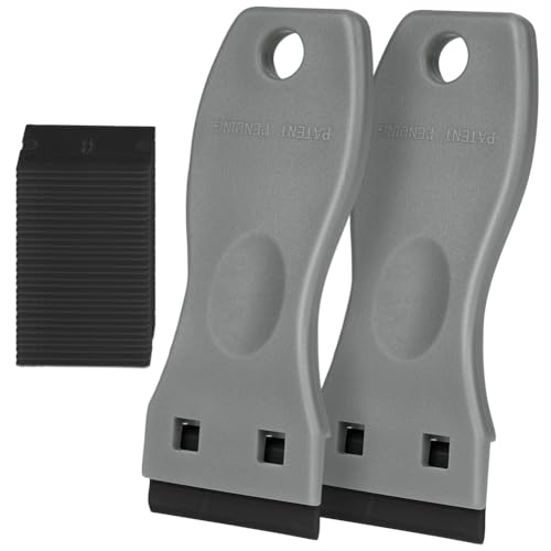 Flintronic 2PCS Plastic Scraper with 30PCS Plastic Blades, Window Scrapers Ceramic Glass Scraper Tool, Plastic Razor Scraper, No Scratch Cleaning Tool for Scraping Labels, Stickers, Glass Paint, Gray