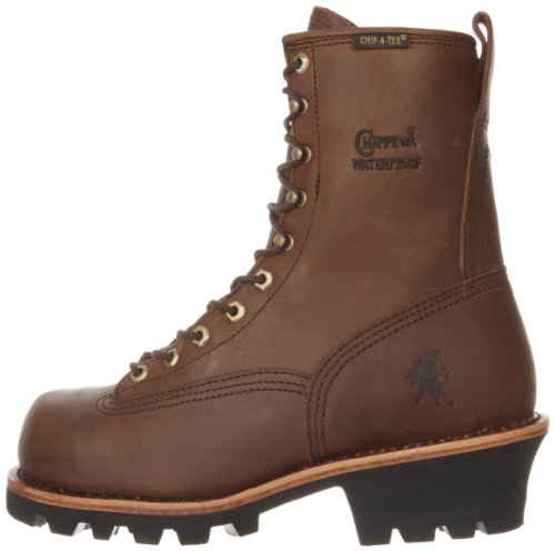 Image of Chippewa 8 Inch Waterproof Steel Toe Logger Boots for Men - Durable Full-Grain Leather Mens Shoes - Slip-Resistant Lace Up Work Boots for Men - Orthotic Comfort Insole for All-Day Support