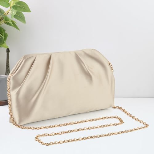 Image of ERKOON Clutch Purse for Women Elegant Pleated Evening Bag Crossbody Shoulder Handbag Envelope Bag with 2 Detachable Chain