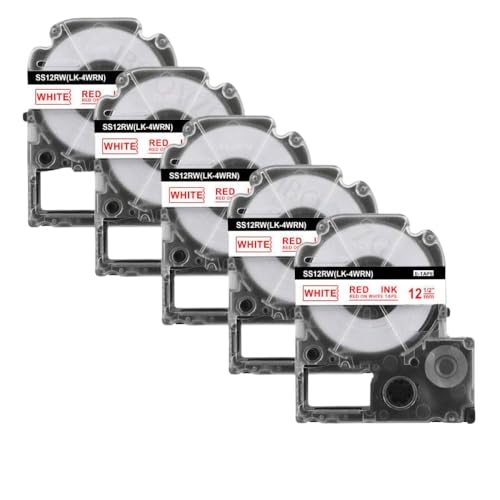 ST12KW�p��20x 12mm SS12KW�݊����x���e�[�vLW-300 LW-400 LW-600P���x���v�����^�[�œ��삷��(20PK Red on White)