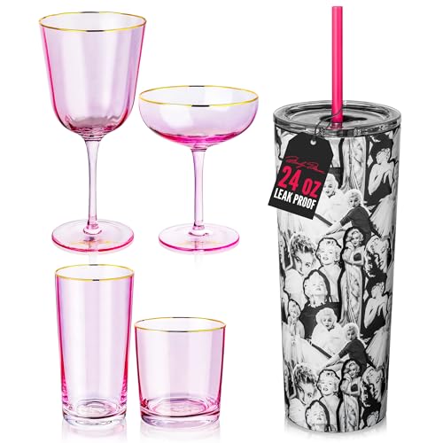 Set de Vasos Marilyn Monroe Rosa x4 con Vaso Térmico