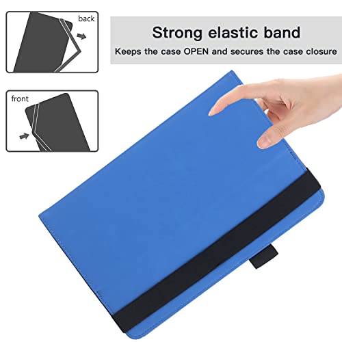 6 7 8 Inch Universal Tablet Case Folio Leather Stand Shell Case with Adjustable Angle Band and Pouch for Documents Cards and Pen Holder (Blue) - Image 2