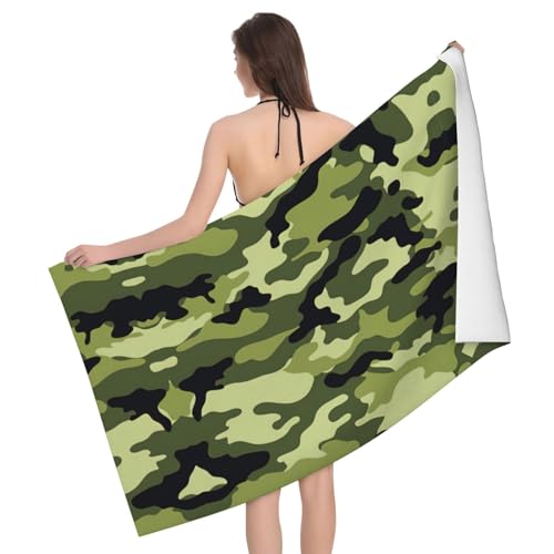Serviette bain microfibre anti odeur et ultra douce grand drap de douche camouflage vert - 2