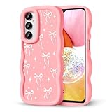 CASBST Compatible with Galaxy A14 5G Phone Case for Women Girls, Curly Wavy Frame with Cute Pattern, Aesthetic Slim Soft Silicone TPU Bumper Shockproof Phone Case for Samsung A14 - Bowknot Star