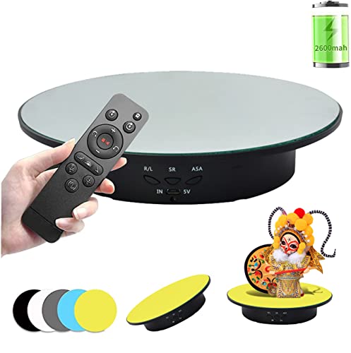 QINMAY 360 Degree Rotating Display Stand,360 Degree Photography Turntable with Remote Control,5 PVC Backgrounds,Battery/USB Power Supply for Photography Product Shows