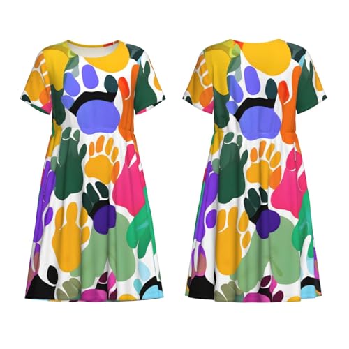 Robe d'été motif patte de chien avec manches courtes légères - 6