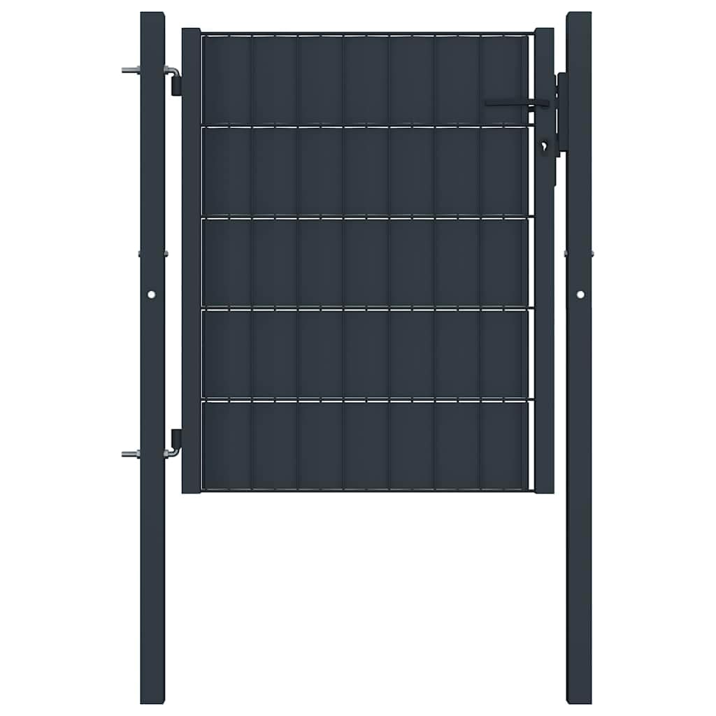Cancello da giardino in PVC e acciaio, 100 x 100 cm, antracite, con pali, chiudibile, con serratura, cerniera e kit di montaggio per giardino, recinzione, cortile, frangivista, sicurezza