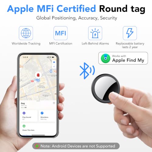 Image of Air Tracker Tags-4 Pack Black, with Apple MFi Certified, Bluetooth Tracker Work with Apple Find My (iOS Only), 2 Years Battery, Smart Tag with Diverse Holder,100dB Item Finder for Luggage Key Suitcase