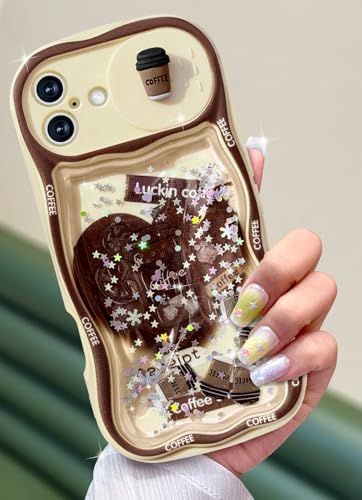 Coque iPhone 16 Plus mignonne pour fille style café paillettes idéale au lycée