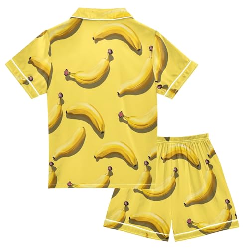 ALAZA Cute Banana Yellow Satin Pajamas Set Short Sleeve Button Down Sleepwear Summer Pjs 2 Piece2