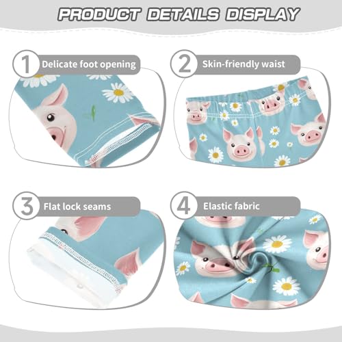 Cute Pigs Daisy Girls' Leggings Toddler Doodles Flowers Blue Kids Yoga Pants Dance Active Tights 4T3