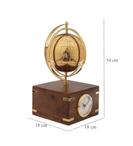 Image of Decor de Maison Metal Brings Handcrafted Table Clock for Kidsroom, Bedroom, Study Table, Office Desk|Classic Non-Ticking Tabletop Battery Operated Analog Desk Clock (Gold, Atlasphere Table Clock)