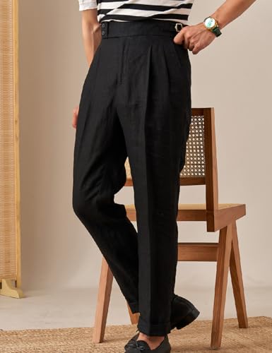 Men's Linen Pants Casual High Waist Adjustable Pants Summer Beach Lightweight Pants Italian Style3