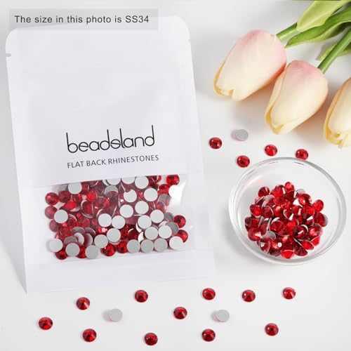 Image of Beadsland Flat Back Crystal Rhinestones Round Gems for Nail Art and Craft Glue Fix, Siam, 7.0-7.3mm, SS34 /288pcs