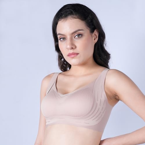 Image of SOIE Women Padded Non Wired Full Coverage Seamless T-Shirt Bra with Mesh Detailing