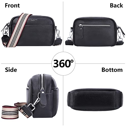 Crossbody Bag for Women Genuine Leather Wide Strap Shoulder Bag Purse Trendy Design Camera Crossbody Purse Top Zip
