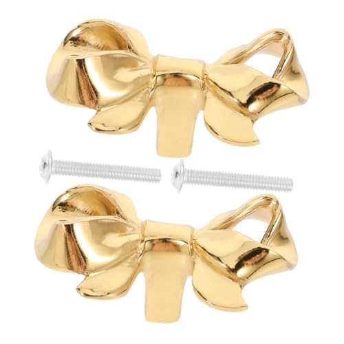 TOBBOMEY Brass Bow Knobs for Dresser Bow Shape Drawer Pulls 2 Pack Vintage Style Cabinet Handles