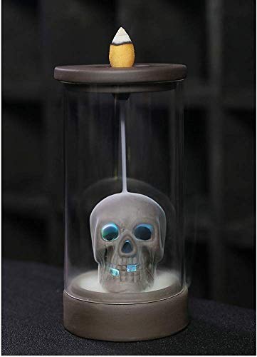 GracesDawn Creative Windproof LED Lampshade Skull Head Purple Clay Backflow Incense Burner, Aromatherapy Decoration Home Decoration, with Backflow Incense Cone