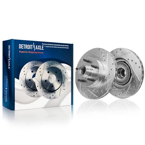 Image of Detroit Axle - Front Brake Kit for Ford Ranger Explorer Mercury Mountaineer Mazda B2300 B2500 B3000 B4000 Drilled & Slotted Disc Brake Rotors Replacement Ceramic Brakes Pads: 11.28 inch inch Rotor