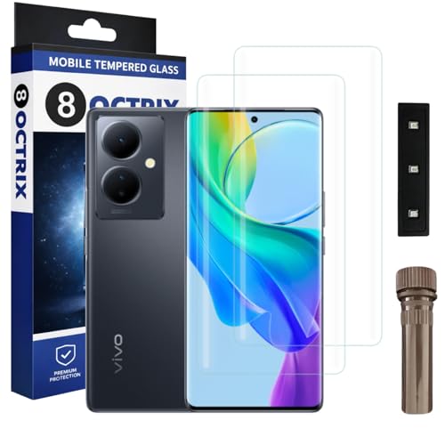 Image of Curved UV Tempered Glass Screen Protector for Vivo Y78 5G | Transparent | Pack of 2 | Full Screen Coverage with UV Installation Kit