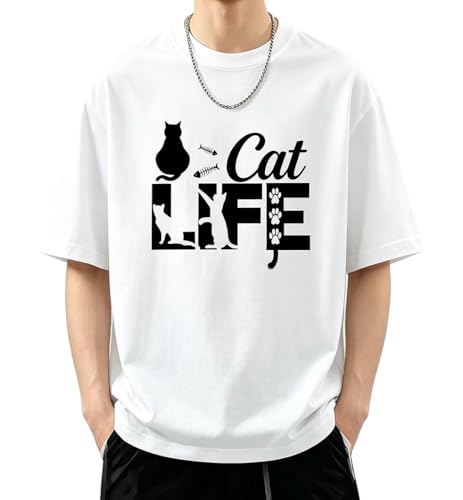 [KOTRBOY] t シャツ メンズ 半袖 夏服 メンズ t シャツ 【猫プリント】 通気性 綿100% 柔らかい 軽い ファッション 服 オーバーサイズ クルーネック 全 6 色展開 全サイズ対応 カジュアル 日常/通学/アウトドア用-White-Mの商品画像（Amazon）