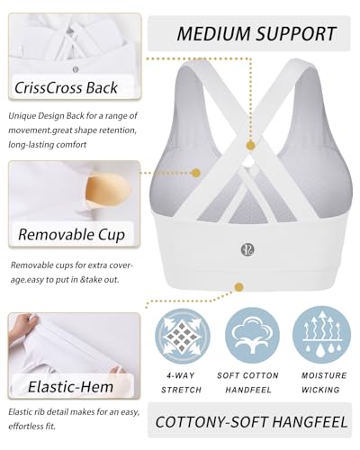RUNNING GIRL Sports Bras for Women,Padded Strappy Sports Bras Criss-Cross Back Medium Support Sports Bras with Removable Cups
