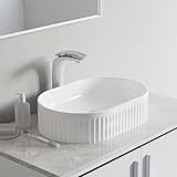 Dowell Bathroom Vessel Sink,Ceramic Vessel Wash,Bowl, Oval Ceramic Countertop Modern Basin, White Fluted Design Bowl Sink for Bathroom-6004 2013 21F (19x13 Oval/White)