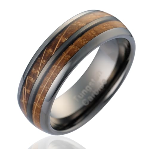 100S JEWELRY Gunmetal Gray Tungsten Rings For Men whiskey barrel Wood grain Inlay wooden Wedding Promise Engagement Band Size 6-16