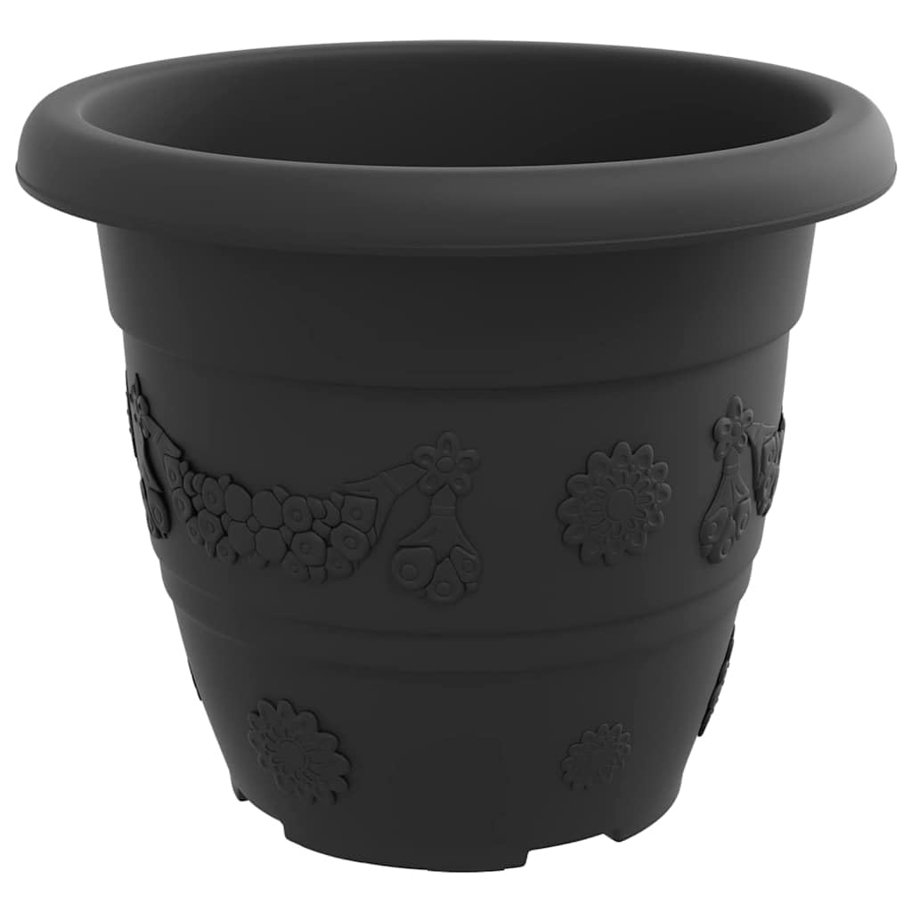 24er Set Blumentopf Rund Schwarz Ø 26 cm, Moderner Pflanztopf aus Robustem Kunststoff für Garten Balkon und Terrasse, Pflanzkübel mit Entwässerungslöchern und Gerolltem Rand, 21,5 cm Hoch