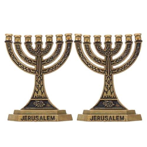TOYANDONA Candelabro Religioso de Aleación de 7 Brazos Estilo Vintage, 2 Piezas, Decoración de Candelabros de Mesa para Banquetes y Hogar, Adornos Menorá para Fiestas y Navidad